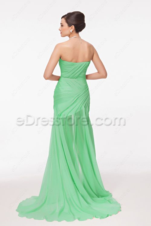 Sweetheart Sexy Green Flowy Prom Dress with Slit