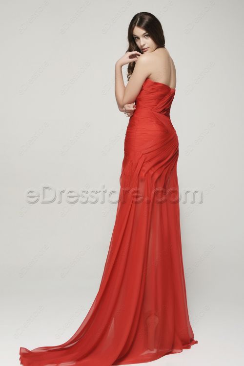 Red Flowing Chiffon Prom Dresses with Slit