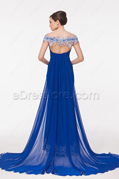 Stretchy Mermaid Royal Blue Prom Dress Silver Embroidery