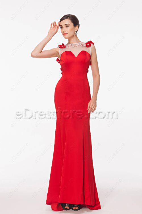 Backless Mermaid Red Prom Dresses Long