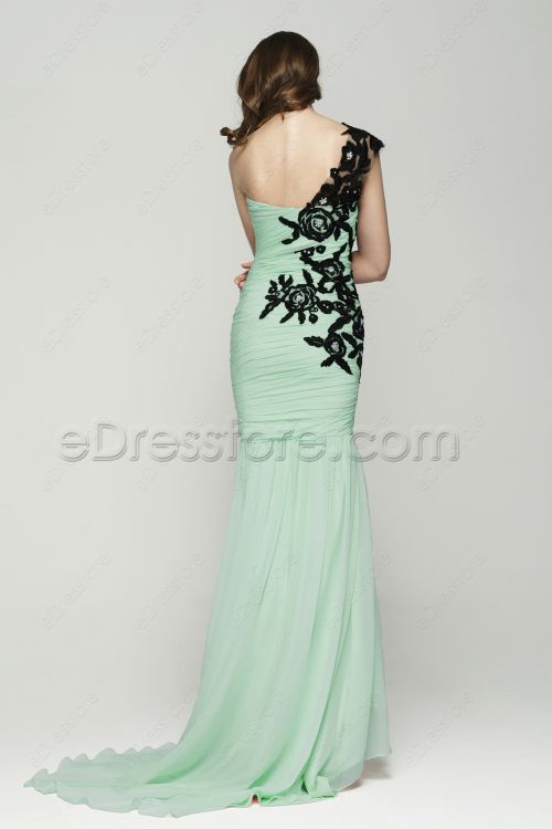 Mermaid Light Green Evening Dress with Black Lace
