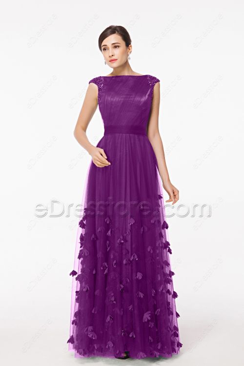 Modest Magenta Mother of the Bride Dresses Cap Sleeves