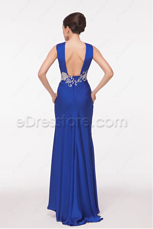 Royal Blue Cut Out Embroidered Mermaid Prom Dresses