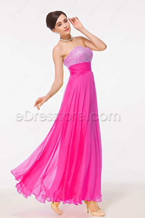 Sweetheart hot pink silver sequin bridesmaid dresses