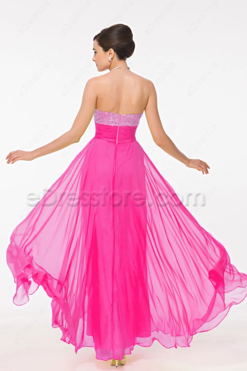 Sweetheart hot pink silver sequin bridesmaid dresses