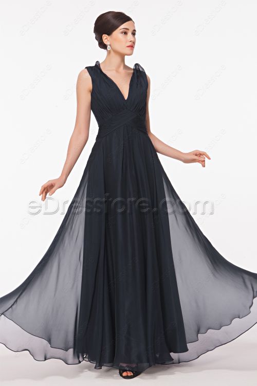 Navy Blue Long Lace Backless Prom Dresses