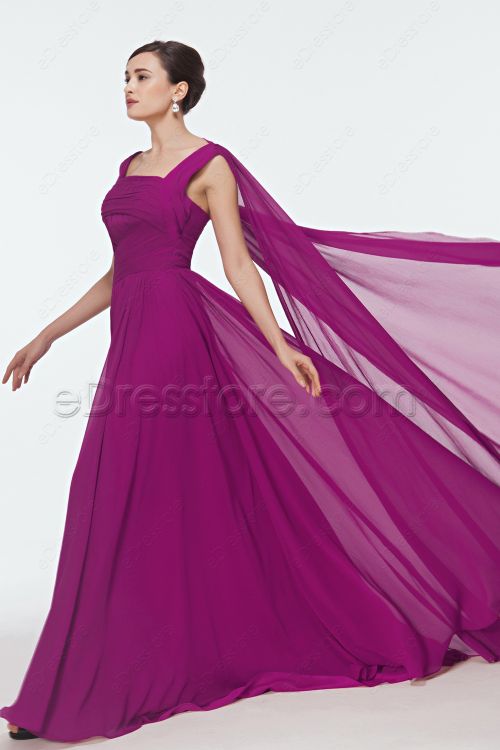 Magenta Maid of Honor Dresses with Watteau Train