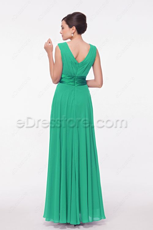 V Neck Green Evening Dress with Slit