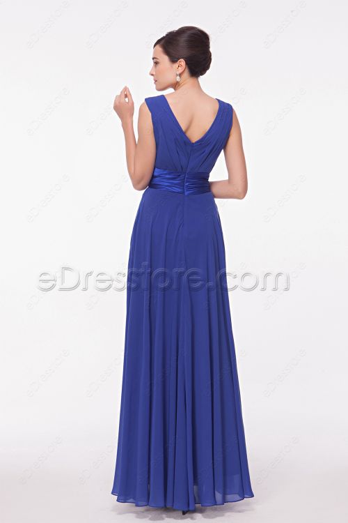 V Neck Royal Blue Long Bridesmaid Dress with Slit