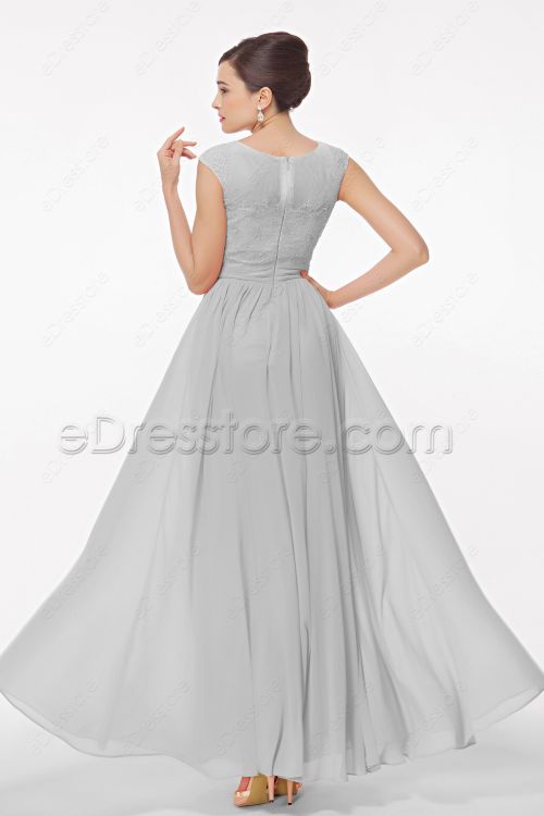 Modest Cap Sleeves Grey Mother of the Bride Dresses
