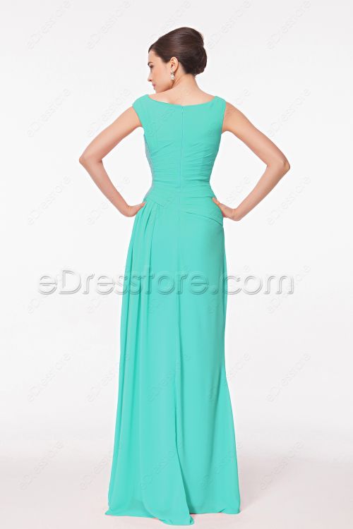 Modest Beaded Mint Green Mother of the Bride Dress