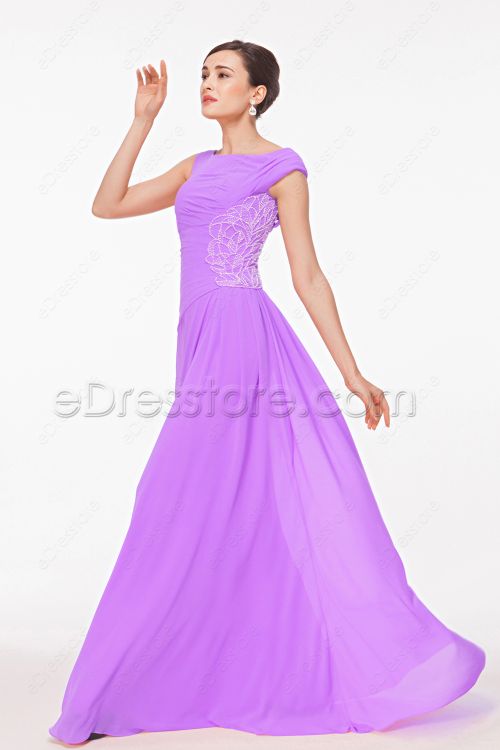 Modest Orchid Bridesmaid Dresses Maid of Honor Dresses