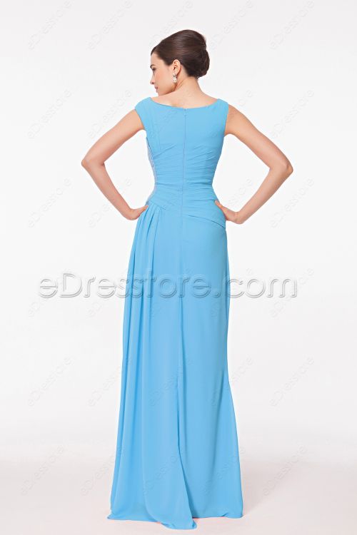 Modest Blue Long Formal Dresses Plus Size