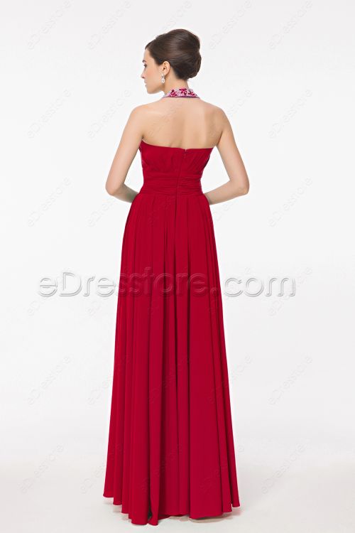 Halter Red Prom Dress with Slit