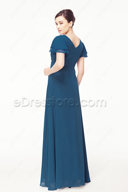 Modest Plus Size Blue Evening Dress with Sleeves
