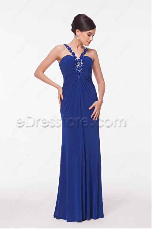 Sexy Royal Blue Stretchy Mermaid Backless Prom Dresses