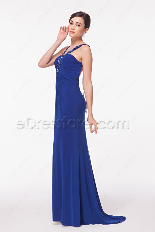 Sexy Royal Blue Stretchy Mermaid Backless Prom Dresses