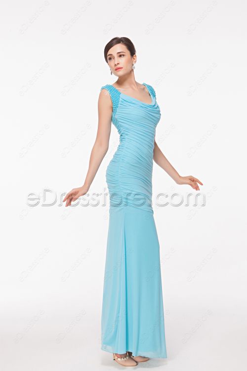 Light Blue Stretchy Mermaid Formal Dresses