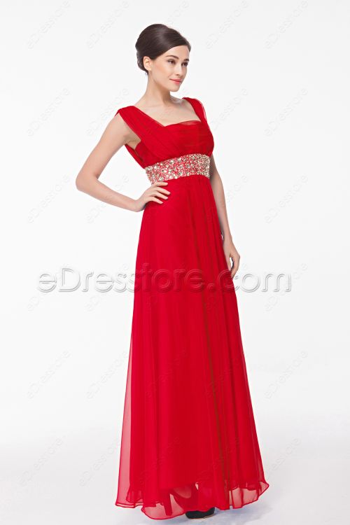 Square Neck Beaded Red Formal Dresses Plus Size