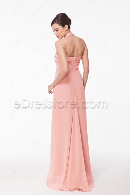 Halter Pink Evening Dress with Empire Waist