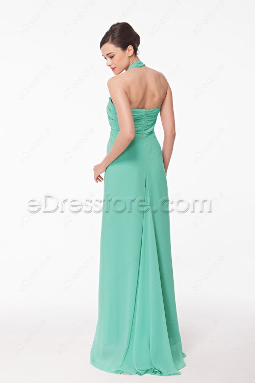 Halter Mint Green Chiffon Prom Dress Long