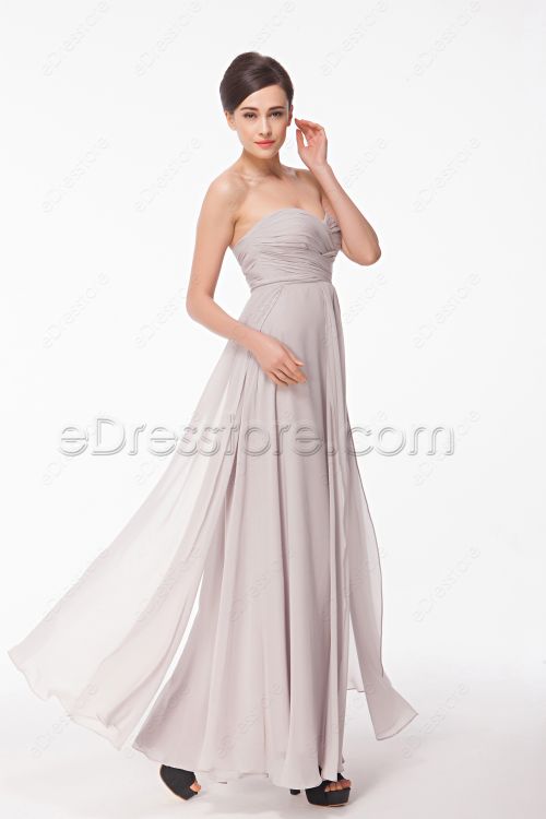 Sweetheart Flowing Grey Evening Dress