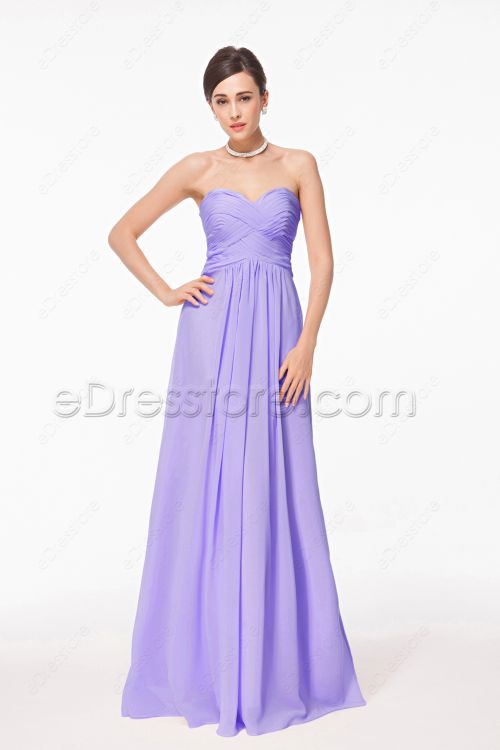 Elegant Strapless Lavender Long Bridesmaid Dresses