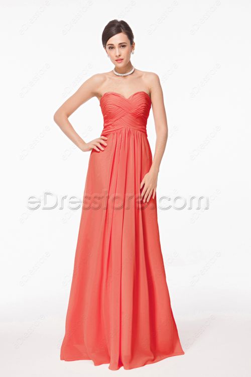 Sweetheart Coral Bridesmaid Dresses Long