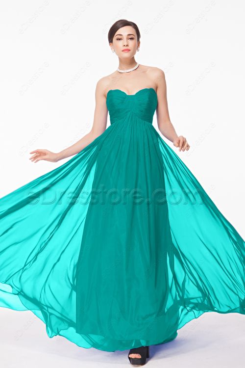 Sweetheart Green Long Evening Dress Empire Waist