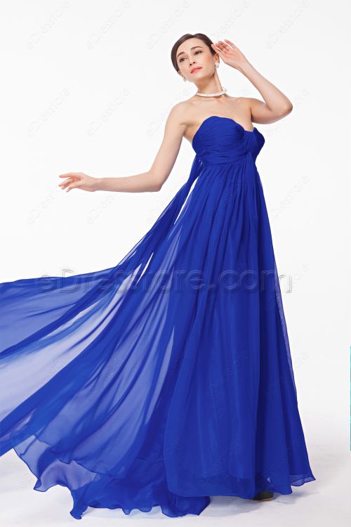 Sweetheart Royal Blue Flowing Prom Dresses Long with Train