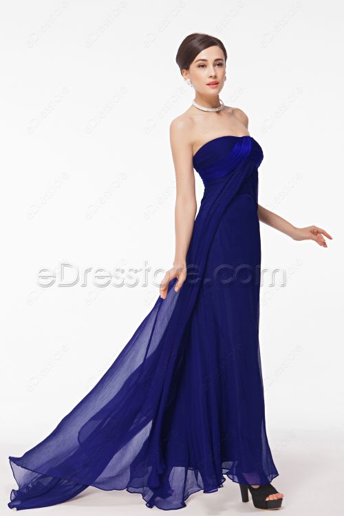 Royal Blue Long Evening Dress with Train
