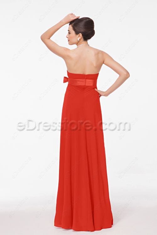 Strapless Coral Pregnant Bridesmaid Dresses with Bow