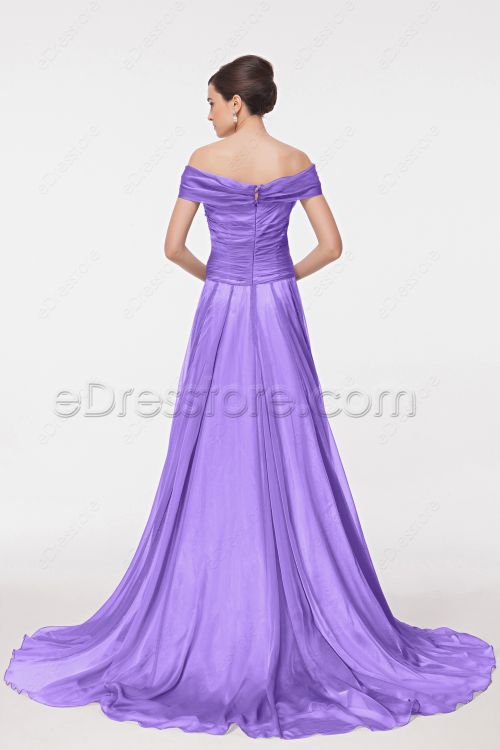 Off the Shoulder Purple Long Prom Dress