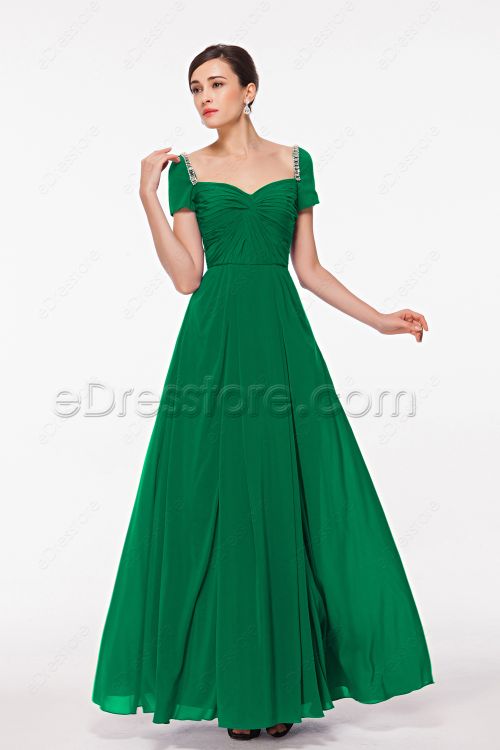 Modest Emerald Green Evening Dress with Sleeves