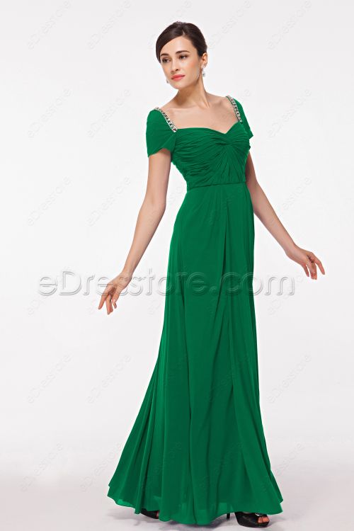 Modest Emerald Green Evening Dress with Sleeves