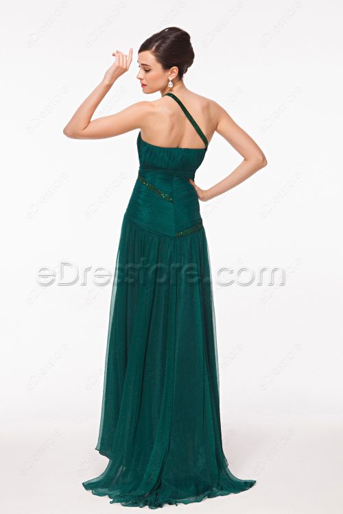 One Shoulder Trumpet Hunter Green Prom Dresses with Train