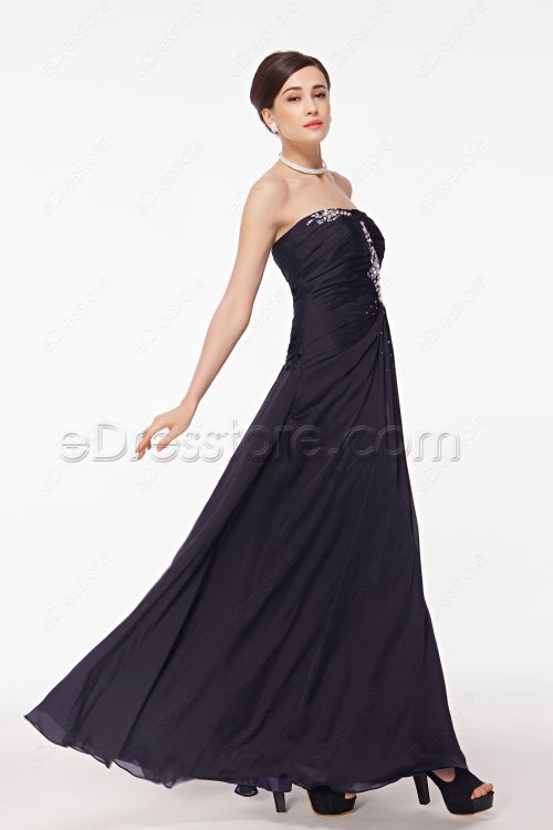 Midnight Blue Long Prom Dresses with Crystals