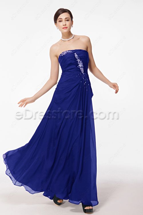 Royal Blue Evening Dress with Hand Sewn Crystals