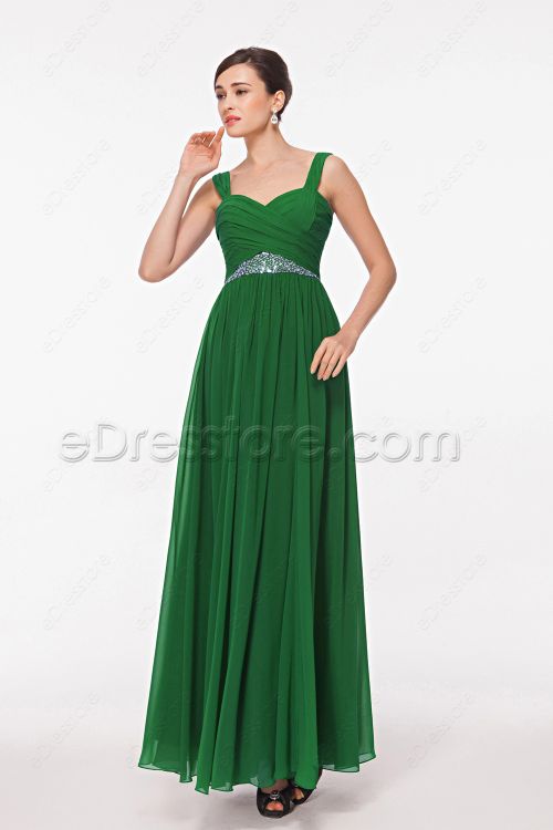 Sweetheart Beaded Emerald Green Prom Dresses with Wide Straps