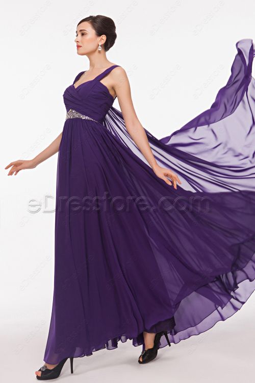 Straps Purple Flowing Formal Dresses Plus Size