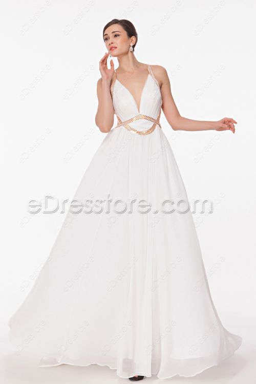 Backless White Prom Dresses Long