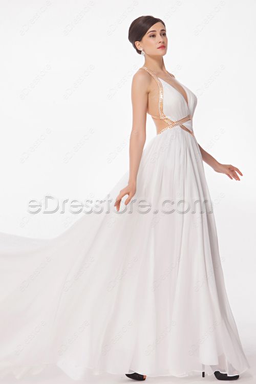 Backless White Prom Dresses Long
