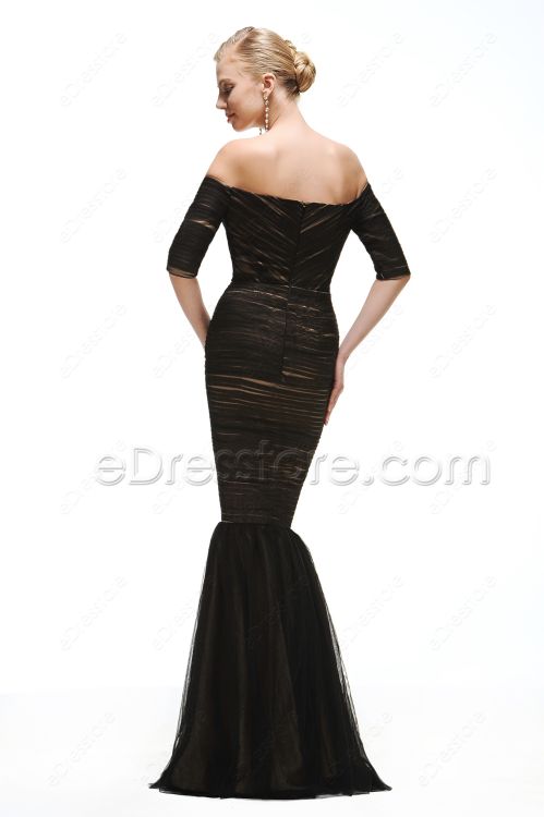 Off the Shoulder Mmermaid Black Vintage Prom Dress with Sleeves