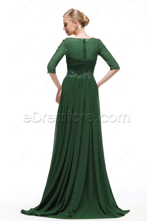 Forest Green Modest Bridesmaid Dresses with Sleeves