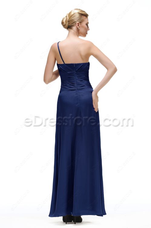 Simple Elegant Navy Blue Prom Dress with Flowers