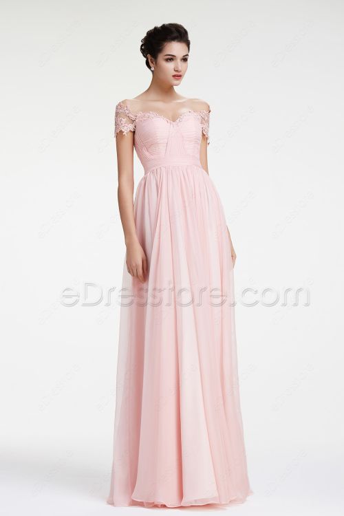 Soft Pink Off the Shoulder Prom Dresses