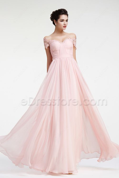 Soft Pink Off the Shoulder Prom Dresses