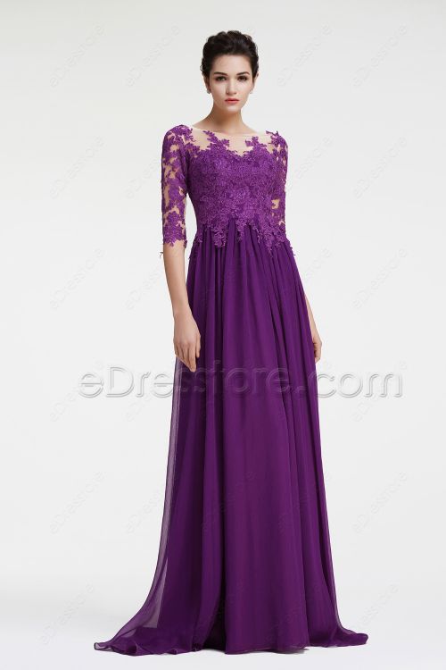 Elegant Lace Purple Mother of the Bride Dress with Sleeves