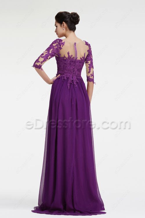 Elegant Lace Purple Mother of the Bride Dress with Sleeves