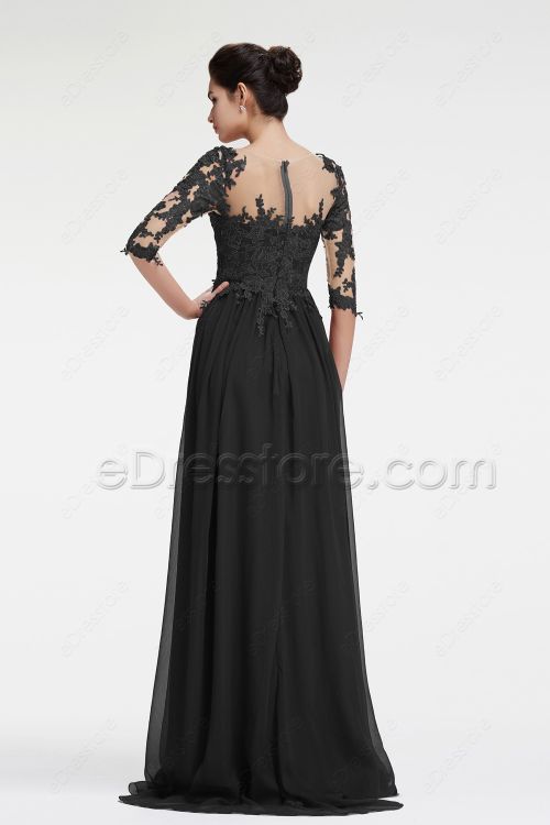 Black Long Sleeve Prom Dress with Slit